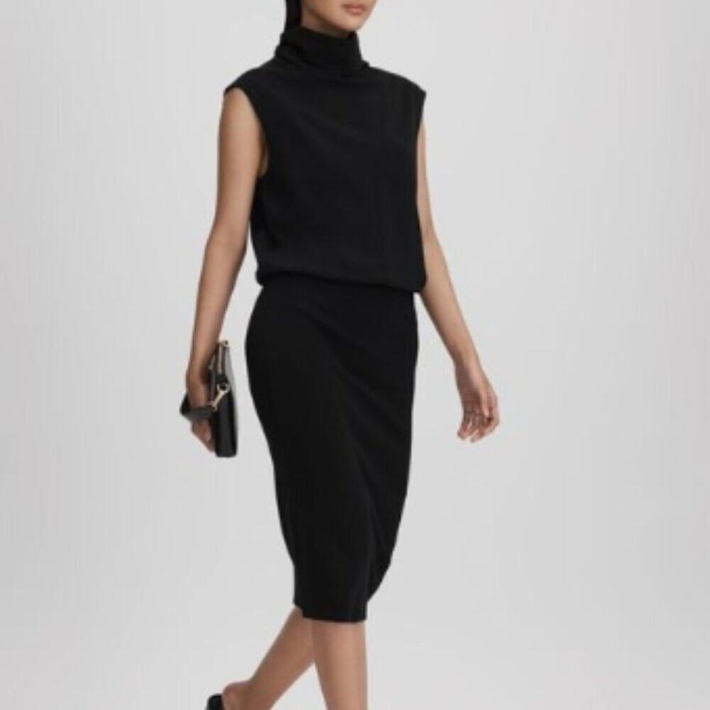 REISS Cici Roll Neck Draped Midi Dress in Black - Size XS - NWT - Picture 8 of 9